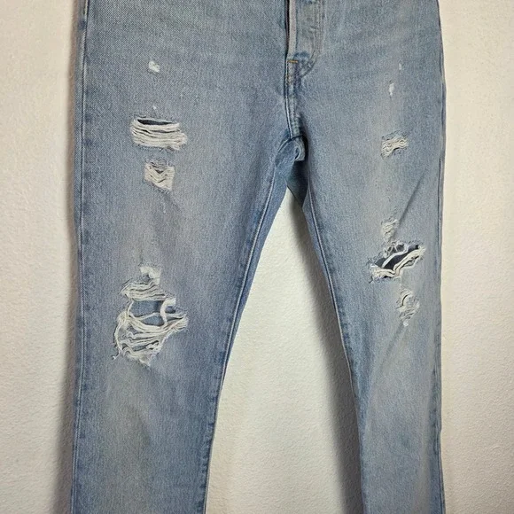 Levis 501 Jeans Womens 24x30 High Rise Straight Distressed Light Wash Raw Hem - Picture 6 of 13